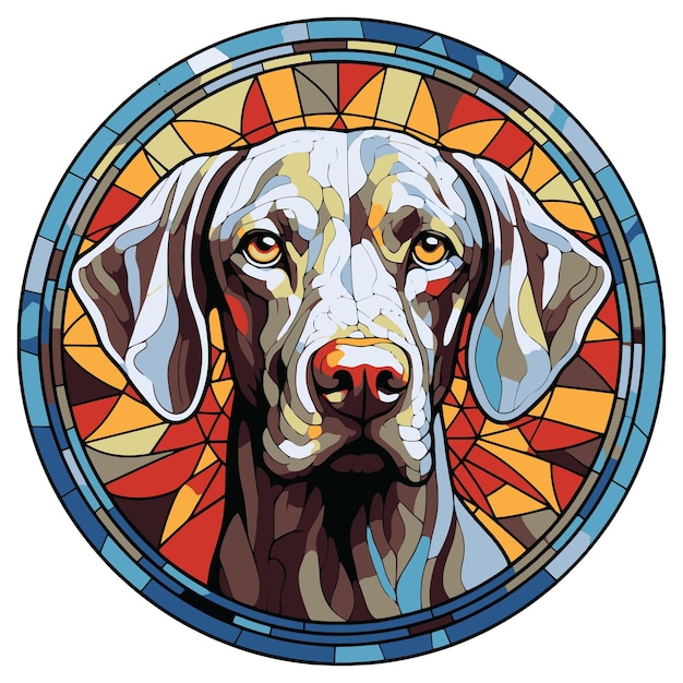 Weimaraner Dog Breed Watercolor Stained Glass Colorful Painting Vector Graphic Illustration