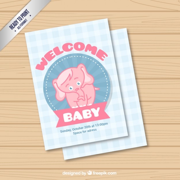 Vector welcome baby card with a cute elephant