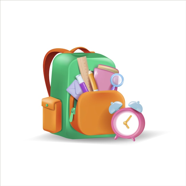 Welcome back to school in a backpack with colorful accessories such as a book ruler pencil magnifyin