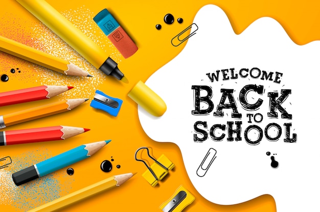 Welcome Back to School, poster and banner with colorful pencils and elements for retail marketing promotion and education related. illustration.