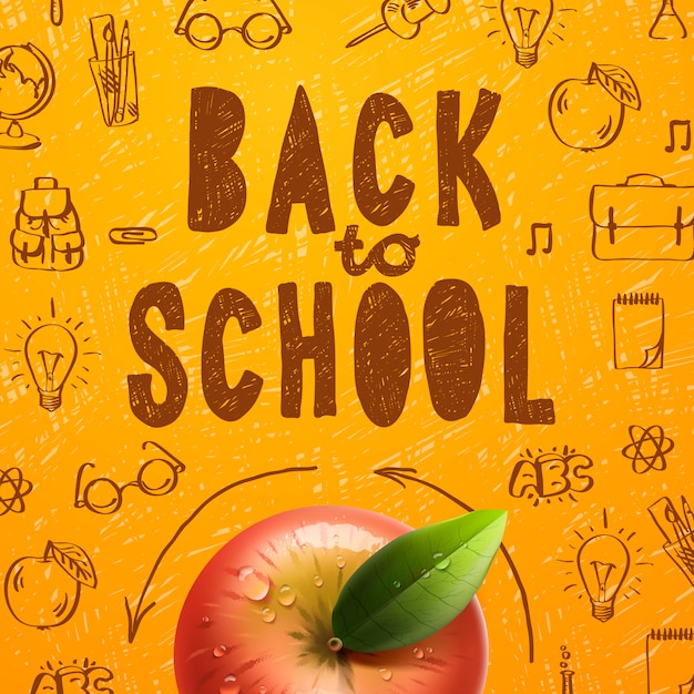 Welcome back to school sale background with red apple, illustration