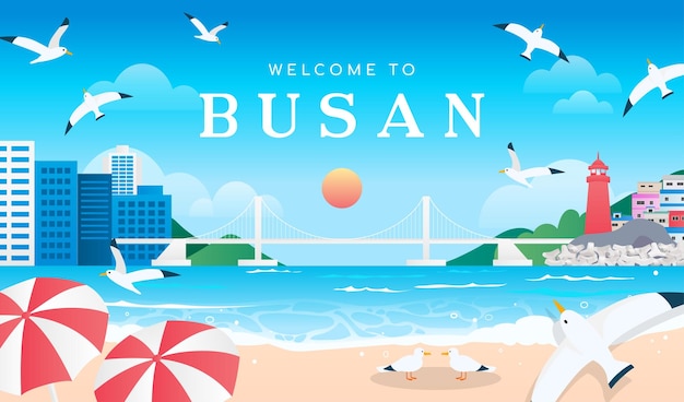 Welcome to Busan poster vector illustration