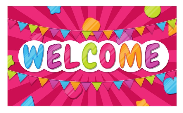 Welcome color banner with flags in cartoon style for kids zone