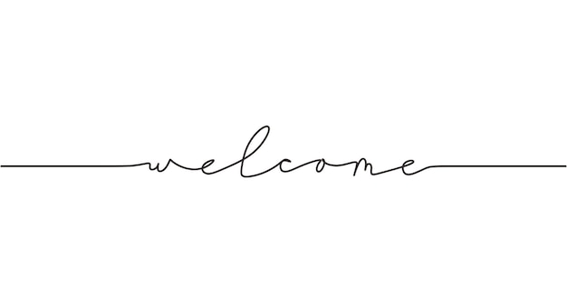 Welcome Continuous line art drawing text one single hand drawn minimalist typography