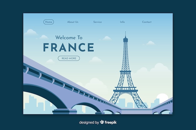 Vector welcome to france landing page template