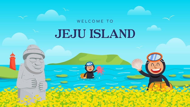 Welcome to Jeju Island poster Vector illustration travel destination