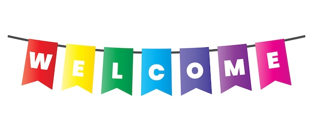 Welcome letter style on banner design with rainbow colors