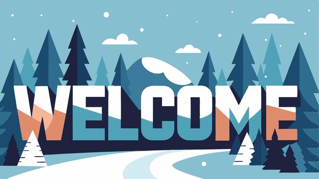 Vector welcome lettering with winter background