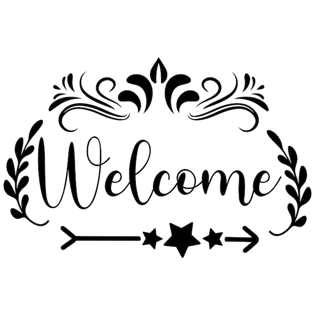 Vector a welcome sign with a star and a word in black on a white background