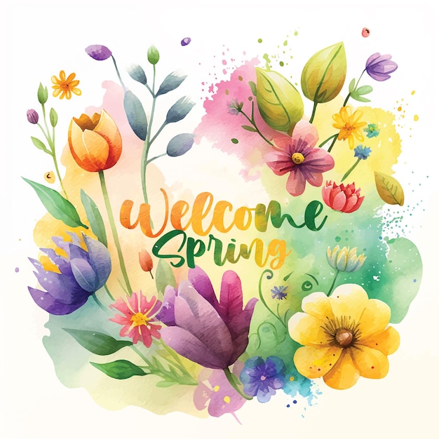 Welcome Spring Flowers watercolor paint