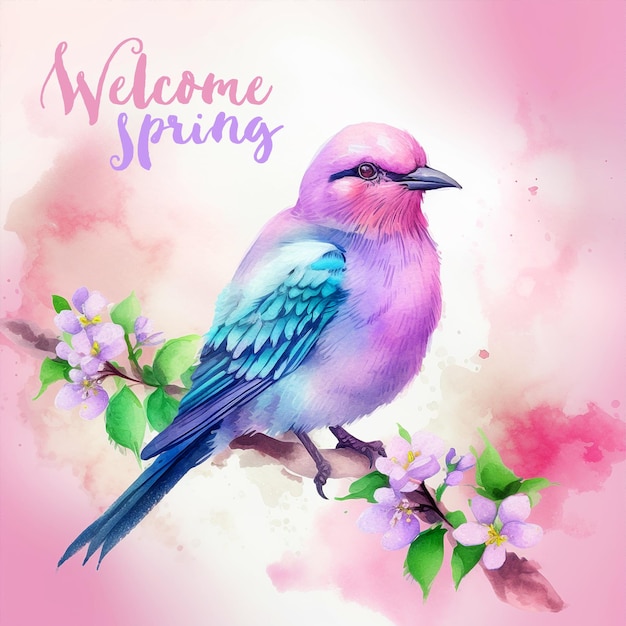 Welcome Spring Lilacbreasted Roller bird watercolor paint