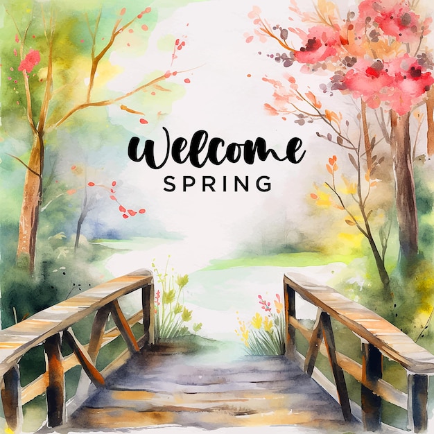 Welcome Spring watercolor paint ilustration