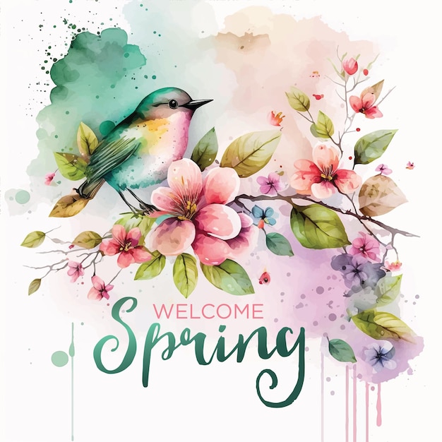 Welcome Spring watercolor paint ilustration