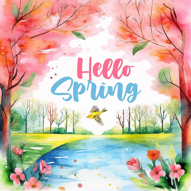 Welcome Spring watercolor paint ilustration