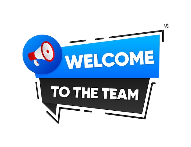 Welcome to the team megaphone blue banner on white background We are hiring Join our team