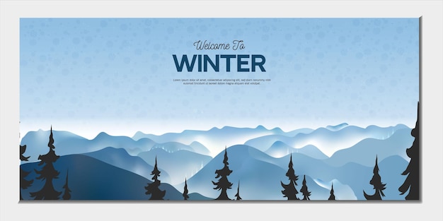 Vector welcome to winter winter background with cloud mountain