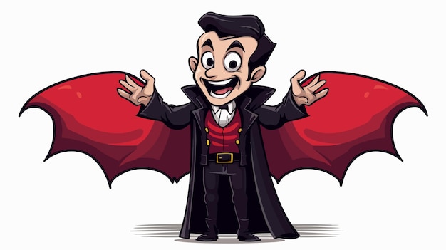 Welcoming Cartoon Vampire Man with Open Arms and Speech Bubble