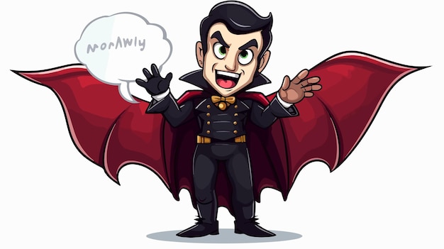 Welcoming Cartoon Vampire Man with Open Arms and Speech Bubble