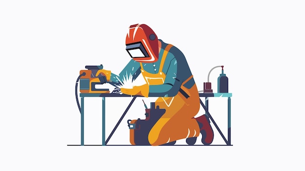 Vector welder at work vector illustration in flat style