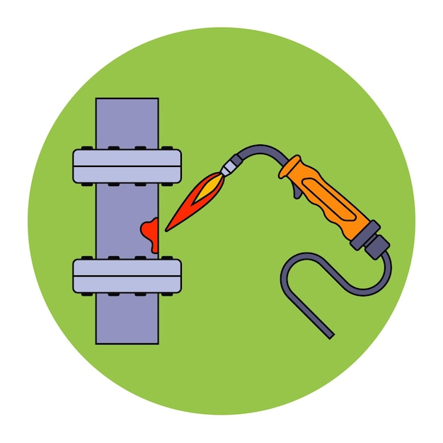 Welding machine repairs an iron pipe