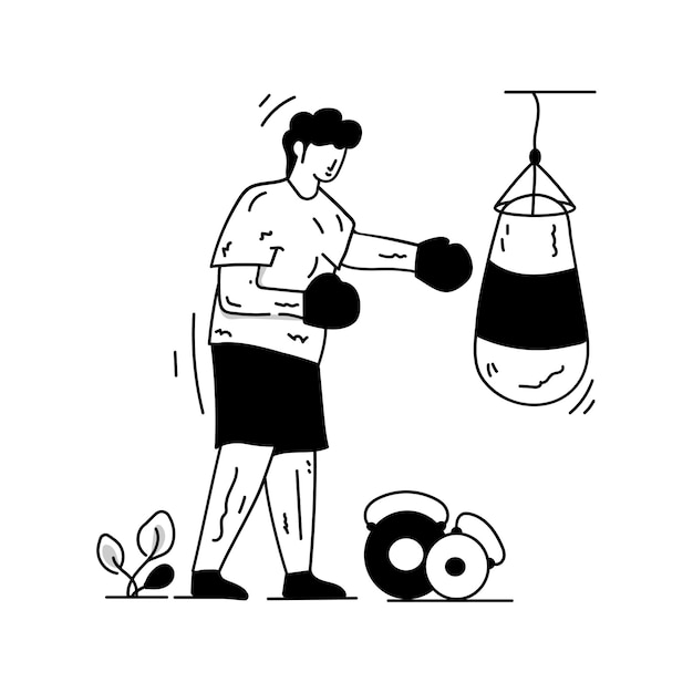 A welldesigned hand drawn illustration of boxing training