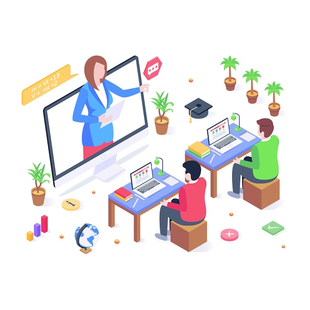 A welldesigned isometric illustration of a classroom