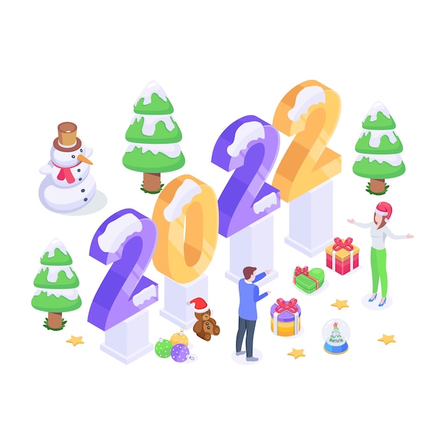 A welldesigned isometric illustration of new year celebrations