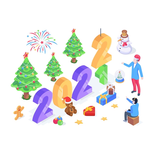 A welldesigned isometric illustration of new year celebrations