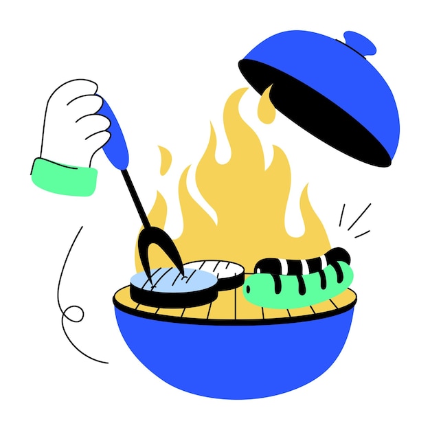 A welldesigned mini illustration of grill party doodle style