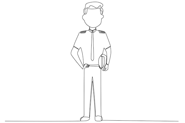 A welldressed pilot stood looking at the passengers Pilot and plane oneline drawing