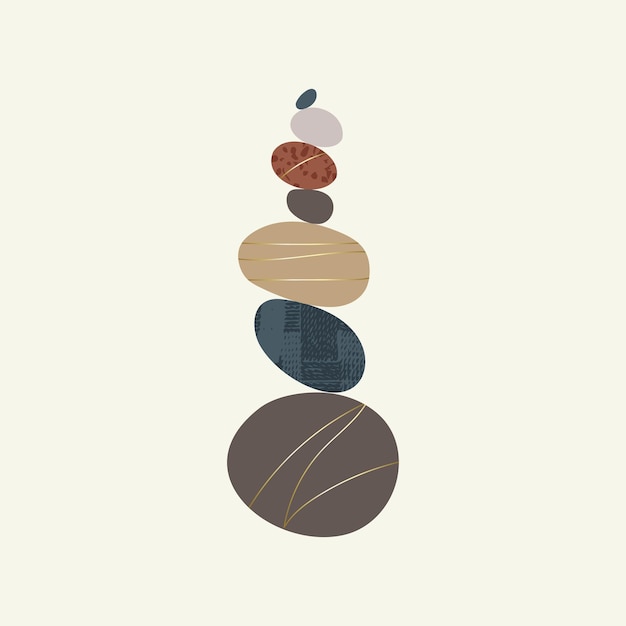 Wellness balance pebble stone harmony vector Illustration Simplicity calm and zen of cairn rock shape Simple poise tower Circle color stones with gold grunge texture