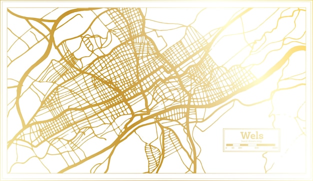 Wels Austria City Map in Retro Style in Golden Color Outline Map