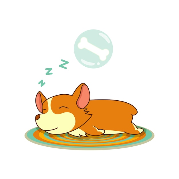 Welsh corgi vector image isolated in white background Small sleeping funny animal Simple pet design for print Hand drawn puppy Childrens illustration