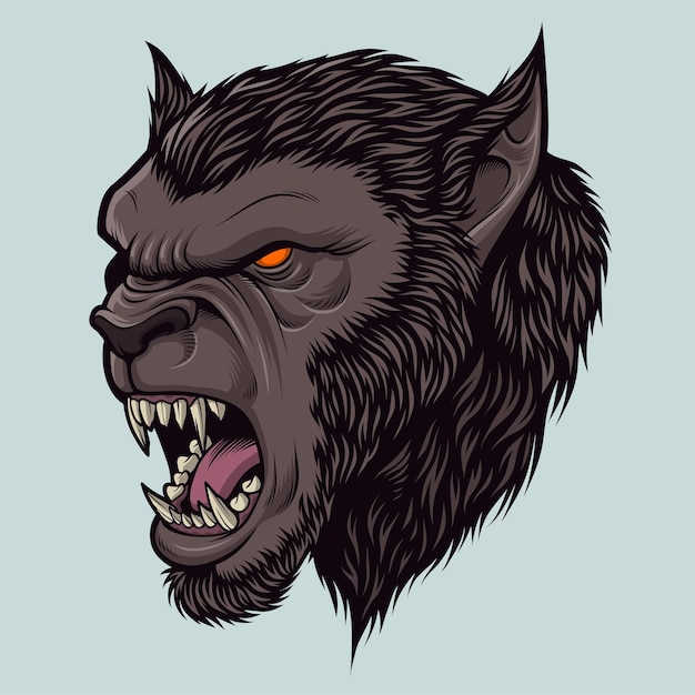 Werewolf Head Illustration for Halloween Theme Design Element