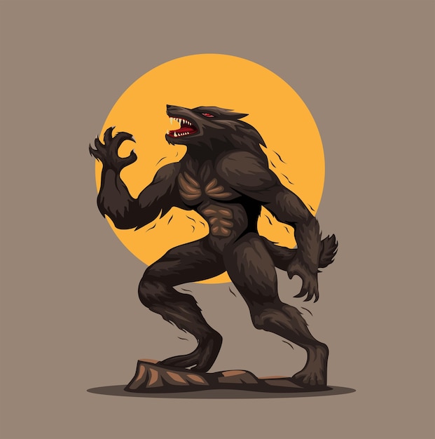 Werewolf or lycan European folklore a man who turns into a wolf at night character figure vector