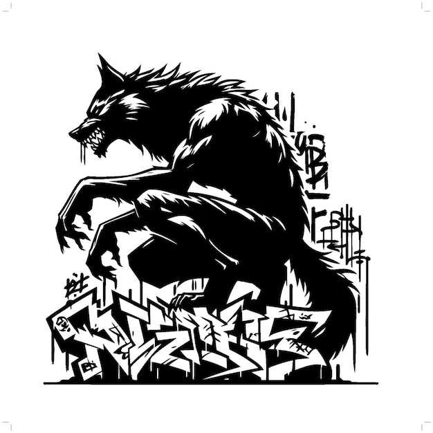 werewolf mythology creature silhouette graffiti tag hip hop street art typography illustration