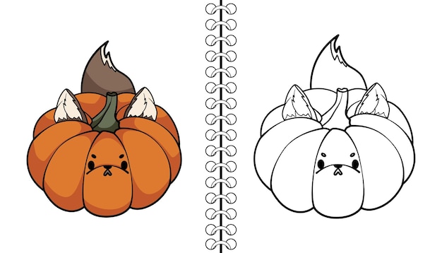 Werewolf Pumpkin Coloring book outline and doodle cute pumpkin characters. Halloween trick or treat.