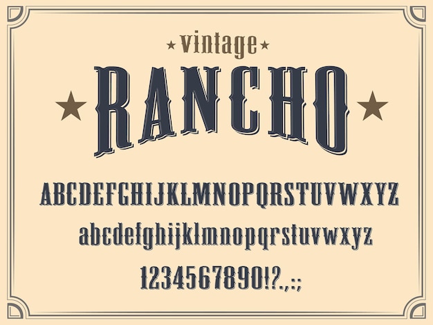 Vector western alphabet font wild west letters numbers