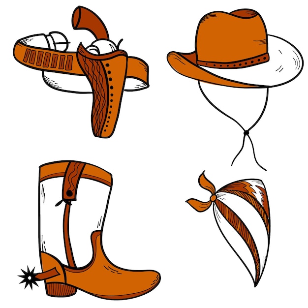 Western Gunslinger Set Wit various objects Cowboy hat boot gun