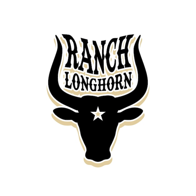 Western Longhorn Bull Cow Buffalo Head silhouette For Ranch Livestock Logo Design