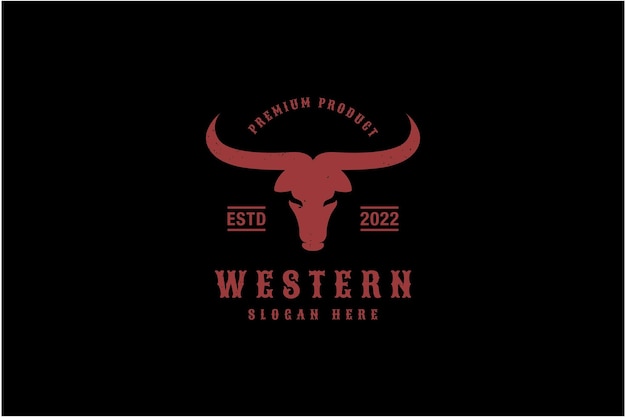 Western longhorn cattle vintage logo design template