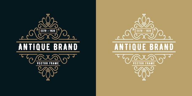 Vector western style antique retro luxury victorian calligraphic logo with ornamental frame