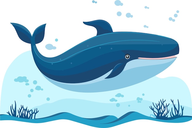 Whale as Sea Animal Floating Underwater Vector Illustration