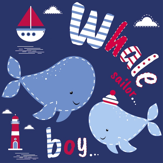 Vector whale boy babyshower illustration