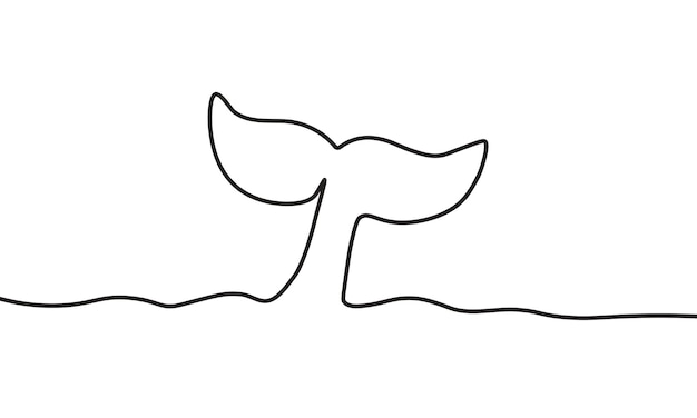 Whale or dolphin tail diving into the water One line art design