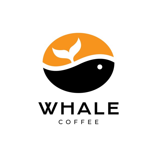 Vector whale fish with coffee bean big modern mascot colorful logo design vector icon illustration