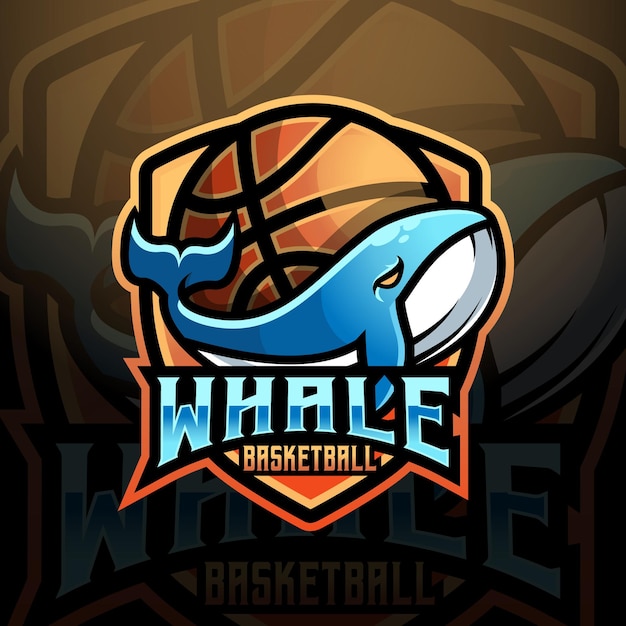 Whale mascot basketball team logo design vector with modern illustration concept style for badge emblem and tshirt printing logo illustration for sport gamer streamer league and esport team