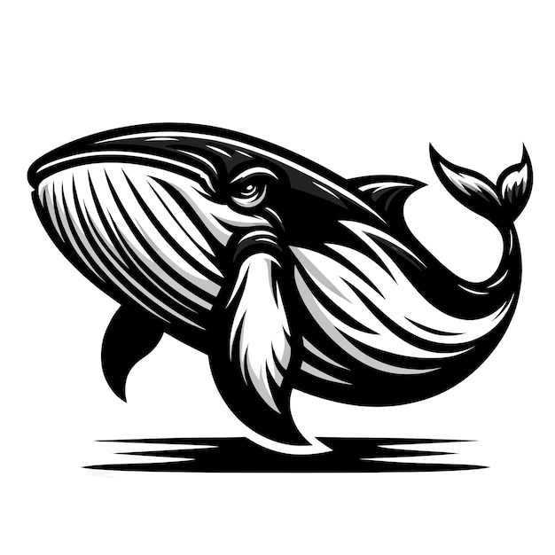 whale mascot logo in black and white silhouette