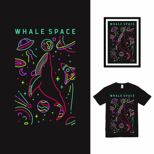 Whale Space Line Art T shirt Design