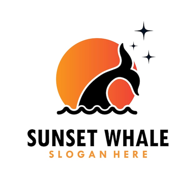 Whale Sunset Logo Design Template